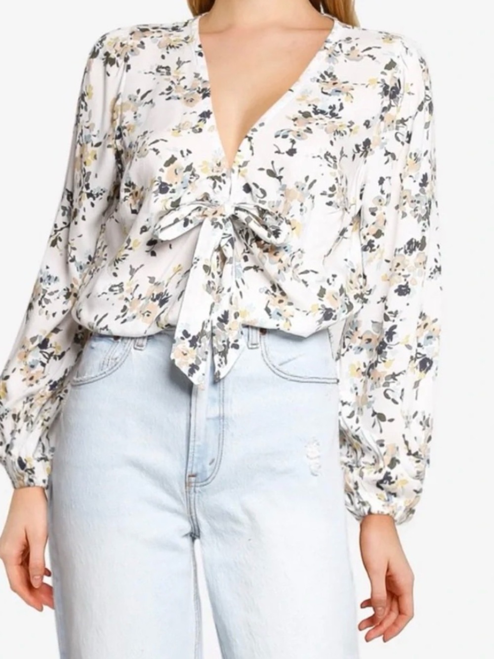 Abercrombie & Fitch Watercolor Floral Tie Front Bodysuit Medium
